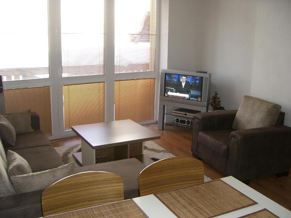 a living room with a couch and a tv at Horec Apartment 2 in Donovaly