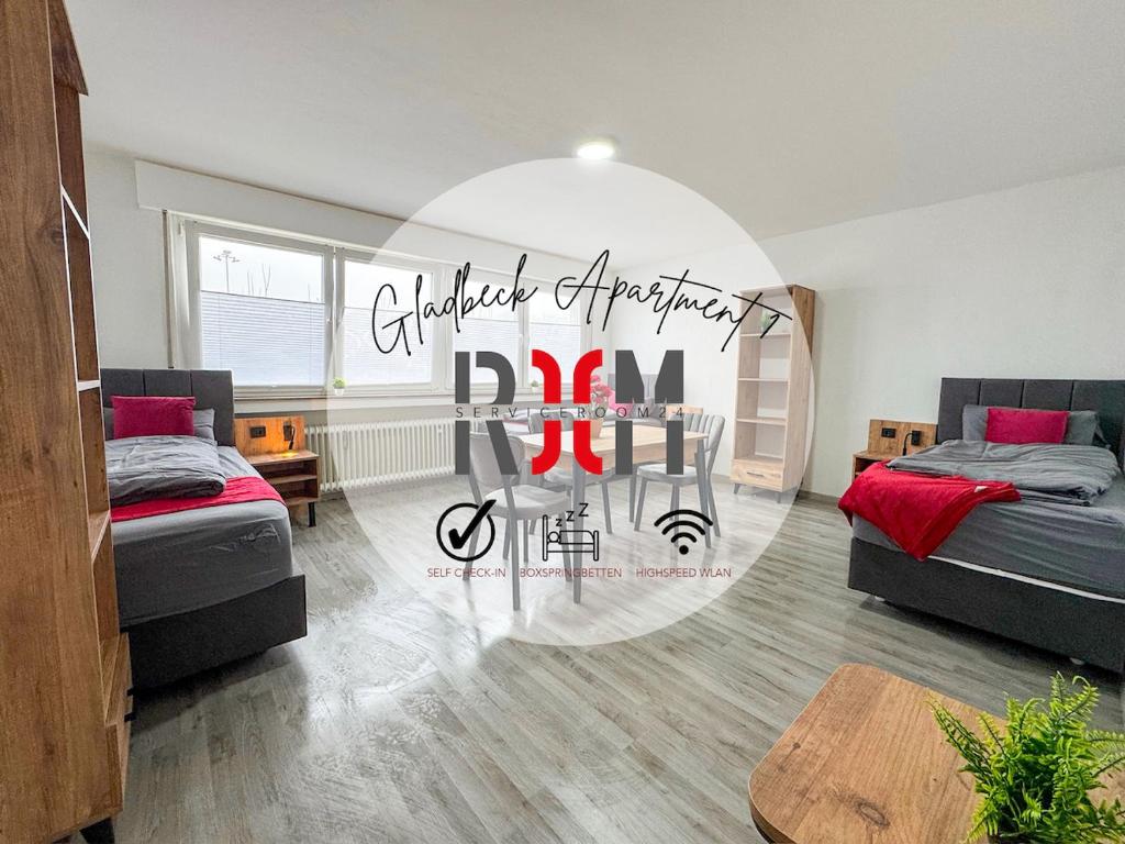 Katil atau katil-katil dalam bilik di Serviceroom24 - Apartment 1 in Gladbeck WLAN - Smart-TV - 24-7 Check-in und Küche