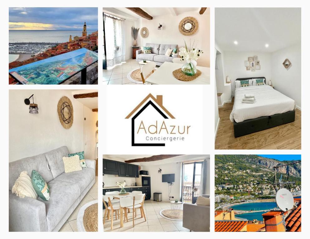 un collage de photos d'une chambre d'hôtel dans l'établissement LE MATTONI 5, à Menton