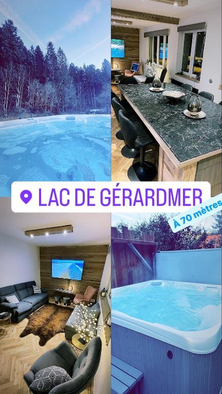 un collage de trois photos d'une piscine dans l'établissement O'Coeur Des Vosges, à Gérardmer