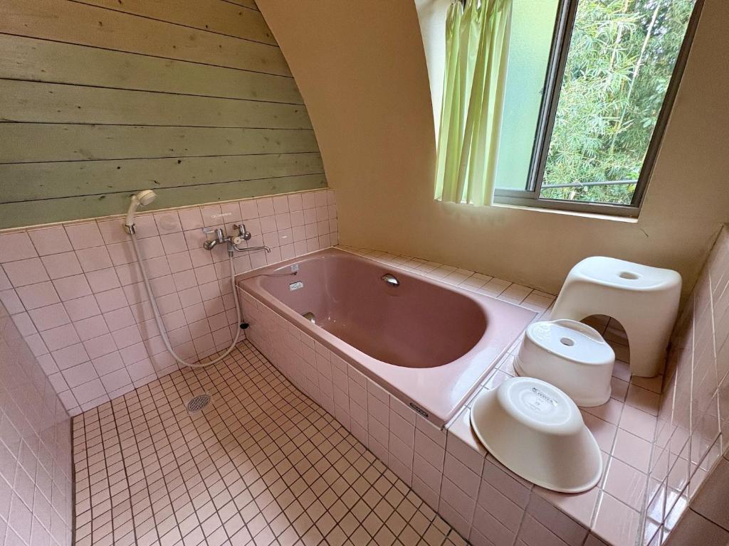 a bathroom with a bath tub and a toilet at Seiryukyou in Nishinoomote