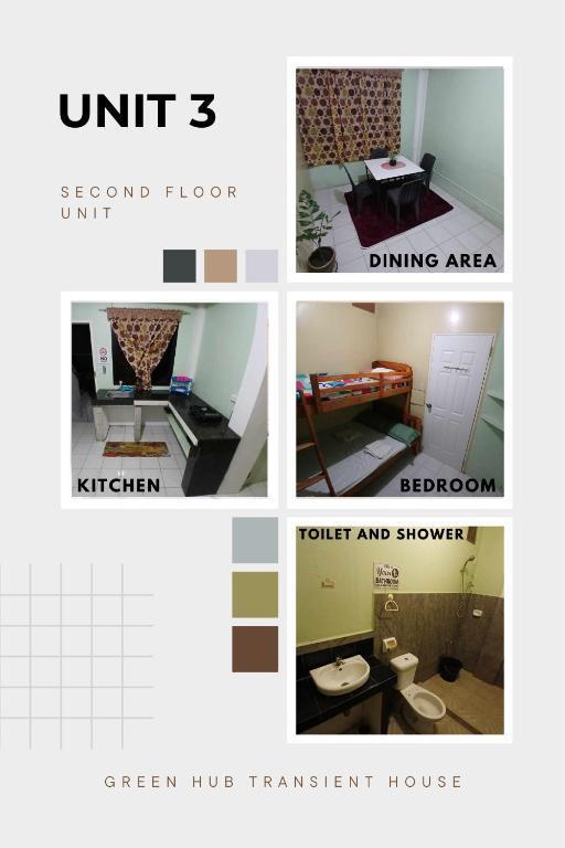 a collage of different pictures of a room at Greenhub Transient House in San Juan