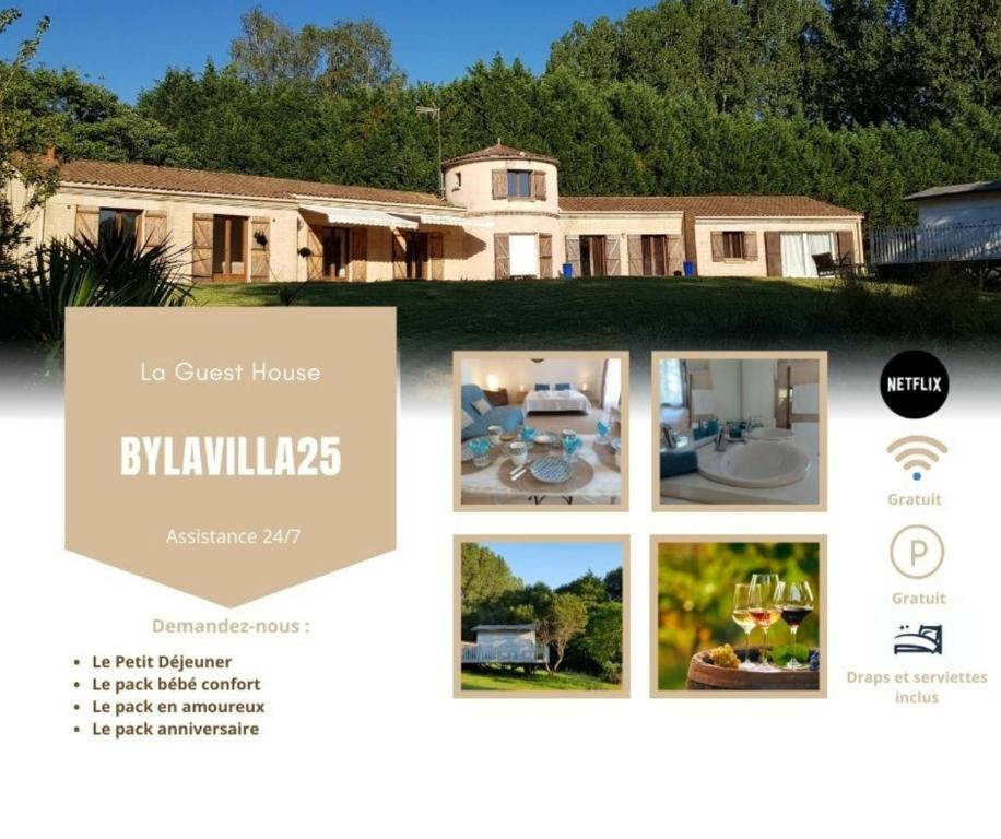 a collage of photos of a house at La Guest House BYLAVILLA25 calme et détente in Noaillan