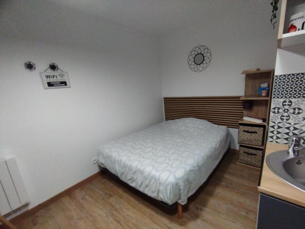 a small bedroom with a bed and a sink at La room in Joue-les-Tours