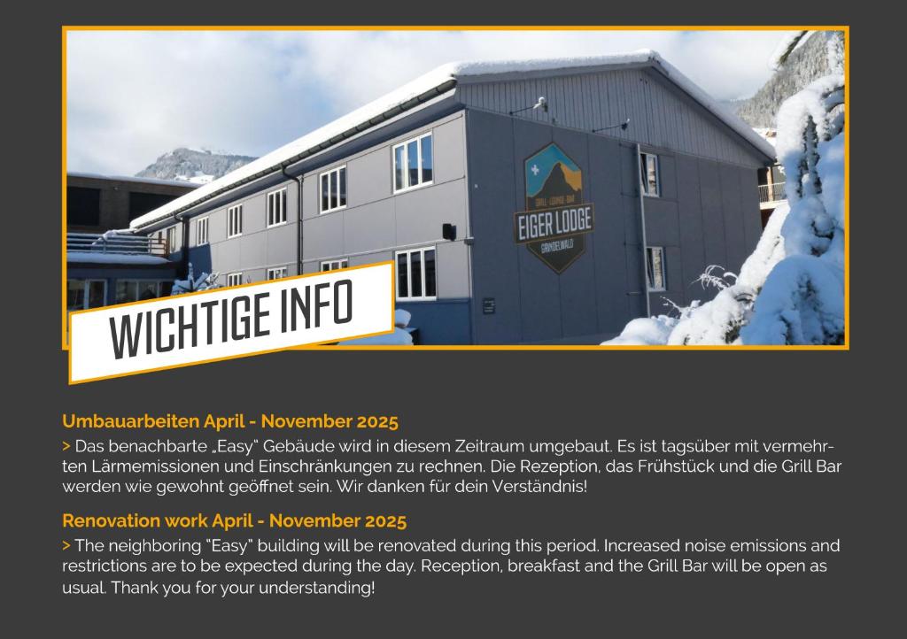 Certifikát, hodnocení, plakát nebo jiný dokument vystavený v ubytování Eiger Lodge Chic