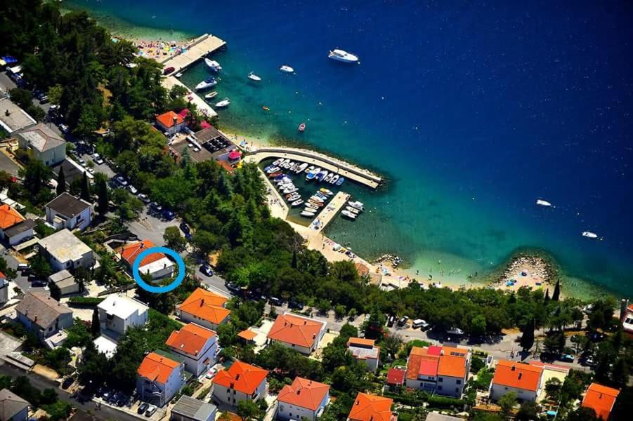 uma vista aérea de uma praia com uma marina em Apartment Elena em Dramalj