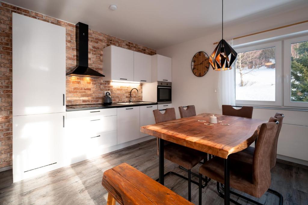 Kuchyň nebo kuchyňský kout v ubytování Apartmán U Mamuta