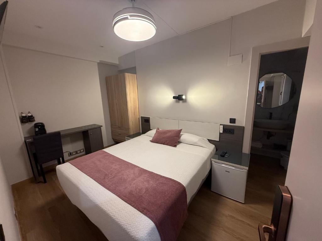 a bedroom with a large bed and a mirror at Plaza Santander in Santander