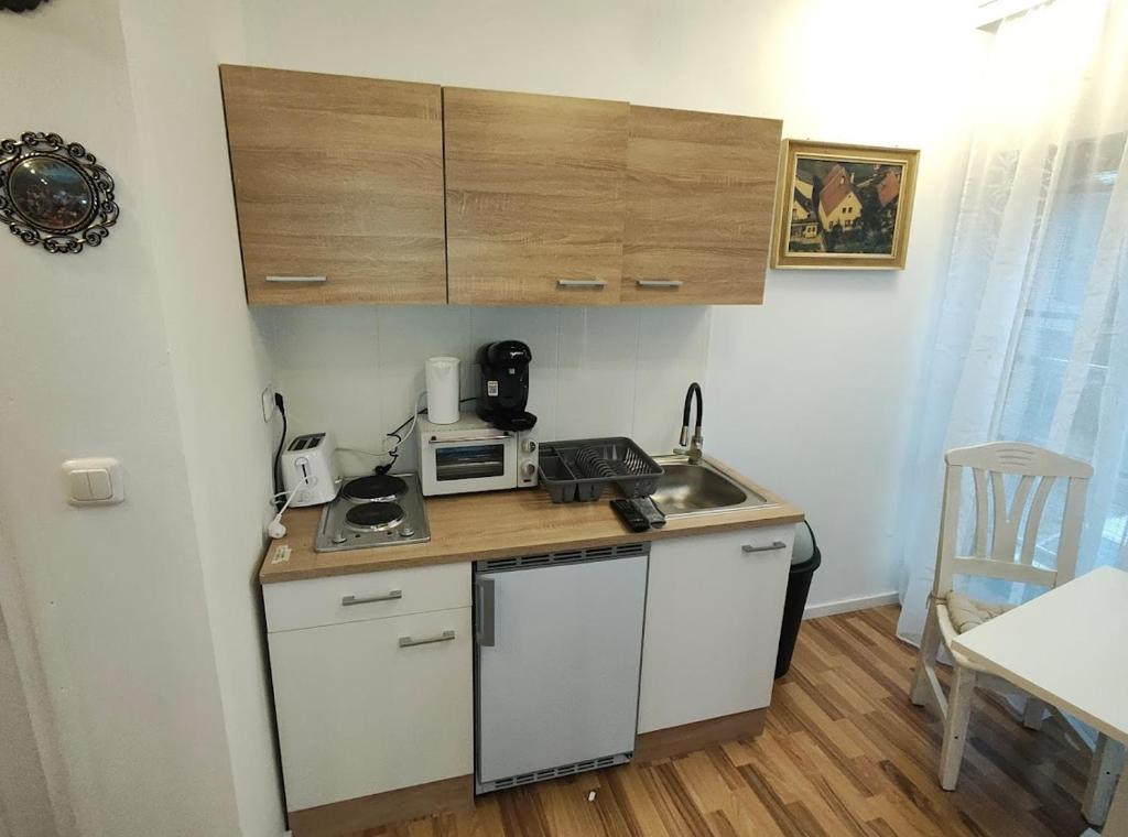 Kuchyň nebo kuchyňský kout v ubytování Pension DonauBlick Grein 2 in Stifterstrasse 19A