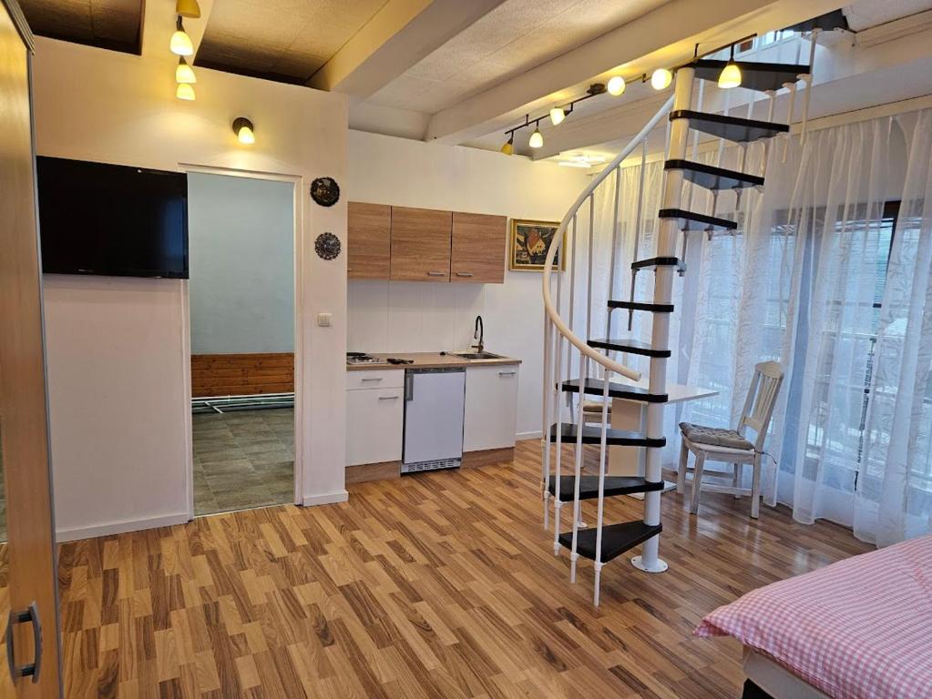 Kuchyň nebo kuchyňský kout v ubytování Pension DonauBlick Grein 2 in Stifterstrasse 19A