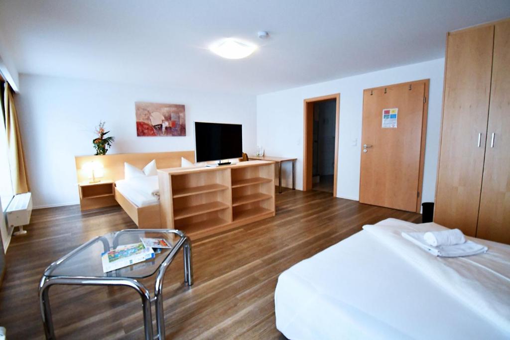 TV a/nebo společenská místnost v ubytování AKZENT Hotel Grüner Baum