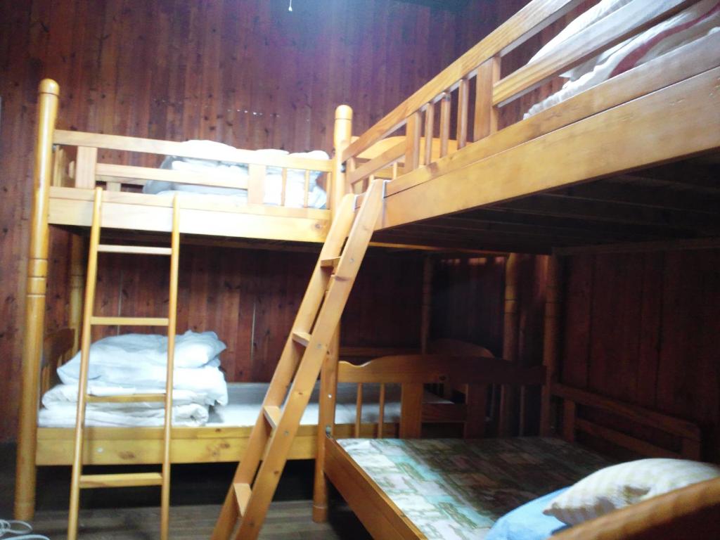 a bunk bed room with two bunk beds and a ladder at Guest House Miyakojima in Miyako-jima