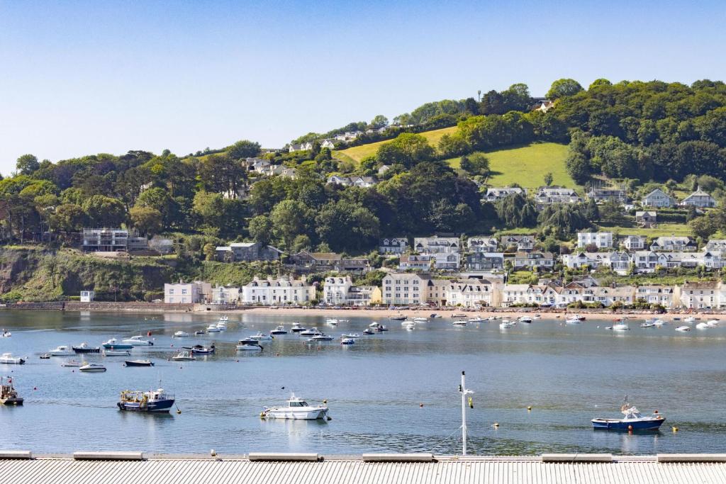 eine Gruppe von Booten in einem Wasserkörper in der Unterkunft Teign View, Grand Banks in Teignmouth