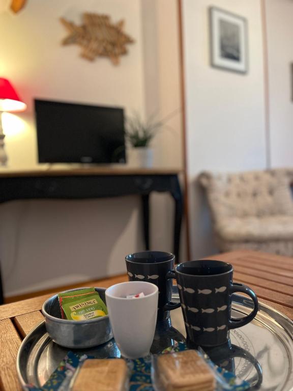 TV a/nebo společenská místnost v ubytování Les Transats Chambre et appartements Face à la mer