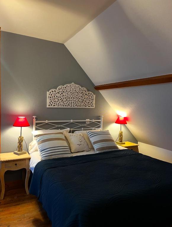 Postel nebo postele na pokoji v ubytování Les Transats Chambre et appartements Face à la mer