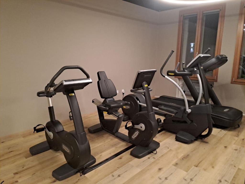 a group of exercise bikes in a fitness room at Hotel Alla Dolina in Sistiana