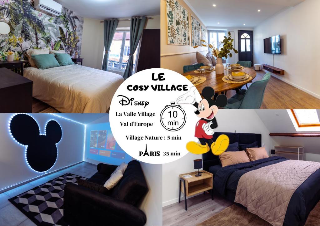 una camera da letto e un soggiorno con un letto e un tavolo di Disney World a Villeneuve-le-Comte
