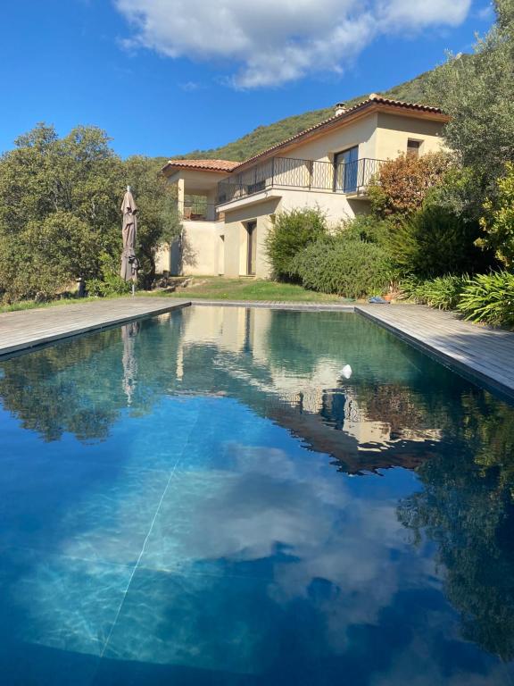une piscine devant une maison dans l'établissement Olmeto Villa, à Olmeto