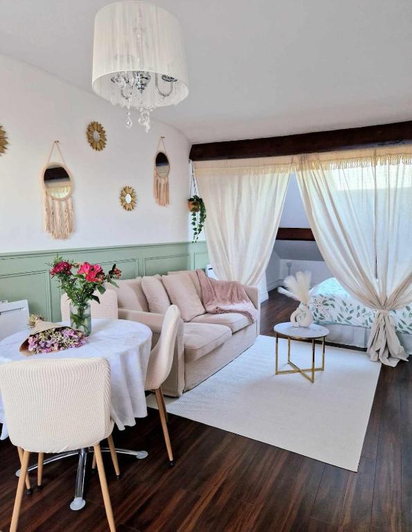 un salon avec un canapé et une table dans l'établissement Chez Denise Studio Cosy Lyon, à Lyon