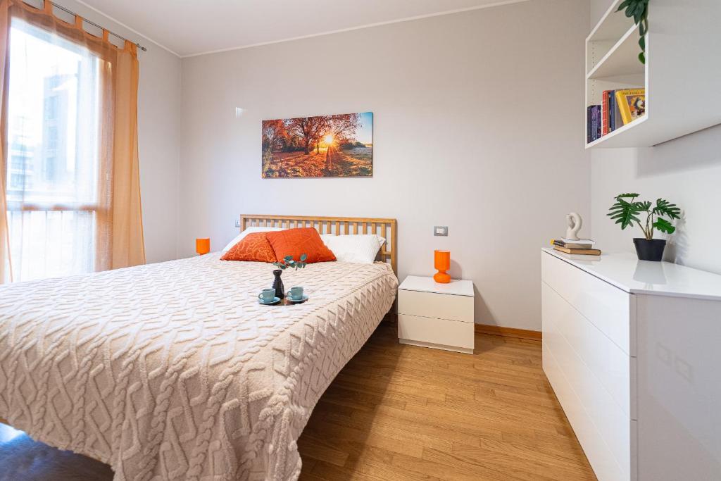 Postel nebo postele na pokoji v ubytování Martesana Terrace Flat with garage - Ospedale San Raffaele