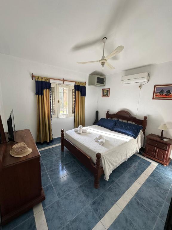 a bedroom with a bed and a ceiling fan at El GOLF in Alta Gracia