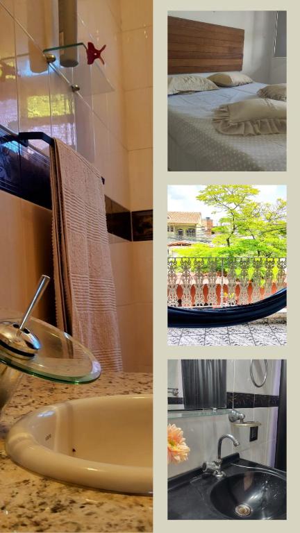 a collage of pictures of a bathroom and a sink at Casa No Rio Garagem Wi-Fi Próximo Praia Barra in Rio de Janeiro