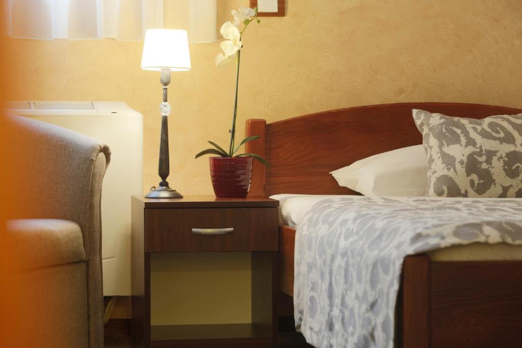 a bedroom with a bed with a lamp on a night stand at Accommodation Tara in Belgrade