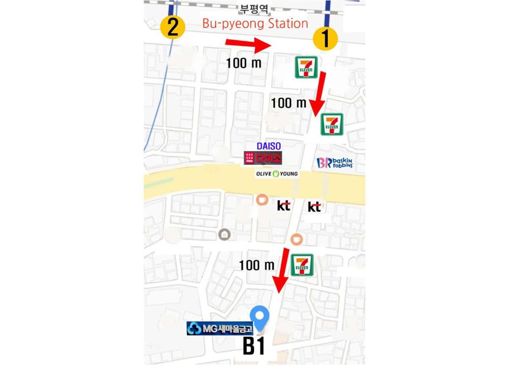 a map of the location of the eruptions station at Multi Plus in Incheon