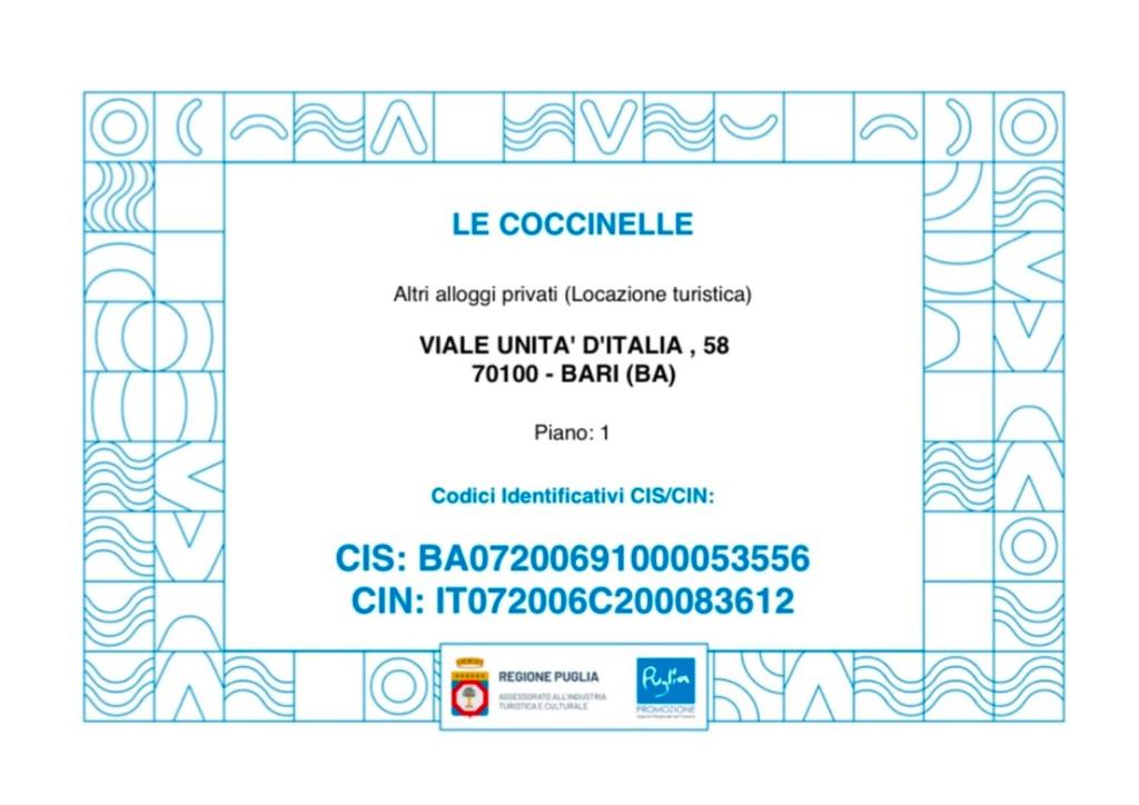 Certifikát, ocenenie alebo iný dokument vystavený v ubytovaní B&B LE COCCINELLE