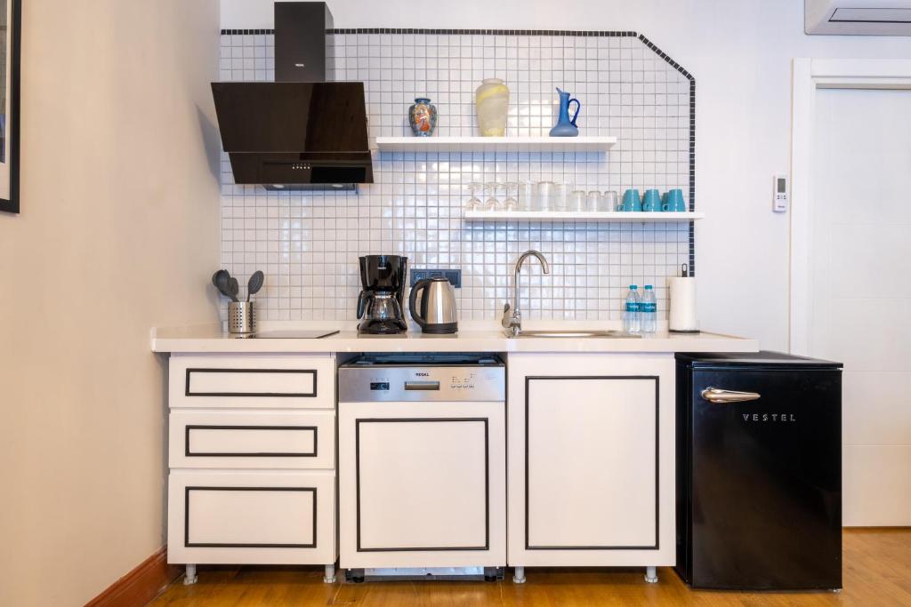 Kuchyň nebo kuchyňský kout v ubytování Mayer Taksim Apartments