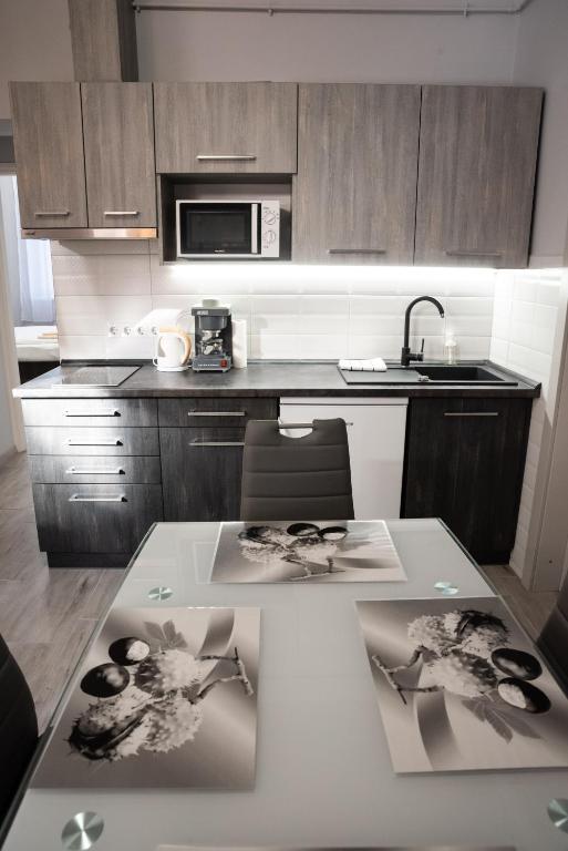 Kuchyň nebo kuchyňský kout v ubytování Gesztenye Apartman