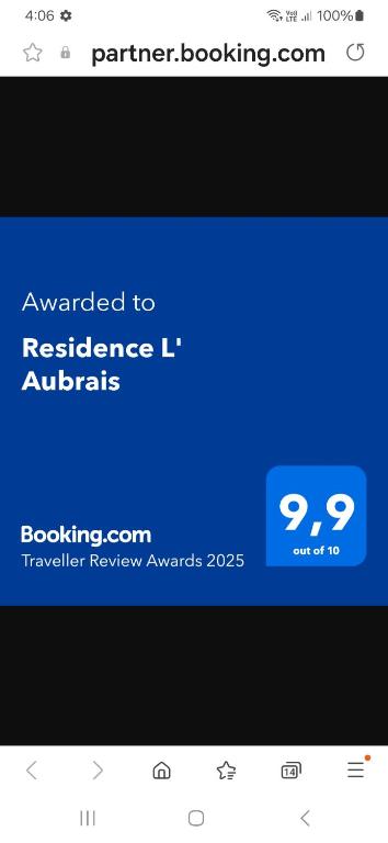 Certifikát, hodnocení, plakát nebo jiný dokument vystavený v ubytování Residence L' Aubrais