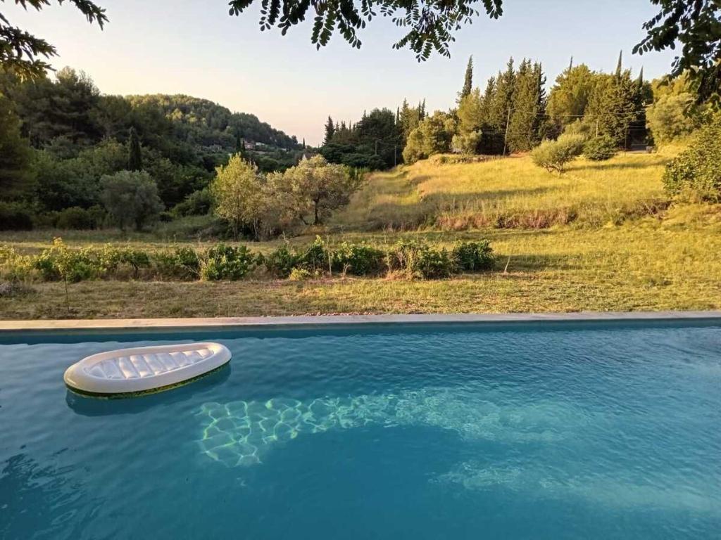 - une piscine avec un radeau dans l'eau dans l'établissement La Naronne, à Bandol