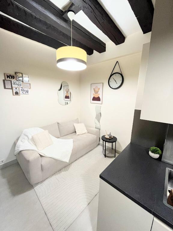 un salon avec un canapé et une table dans l'établissement Le Marais charmant, à Paris