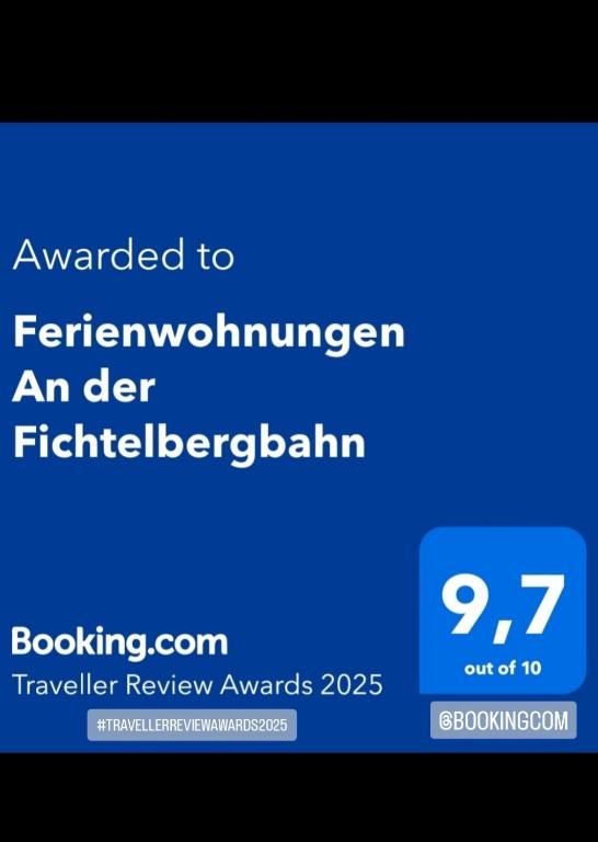 Ein Zertifikat, Auszeichnung, Logo oder anderes Dokument, das in der Unterkunft Ferienwohnungen An der Fichtelbergbahn ausgestellt ist