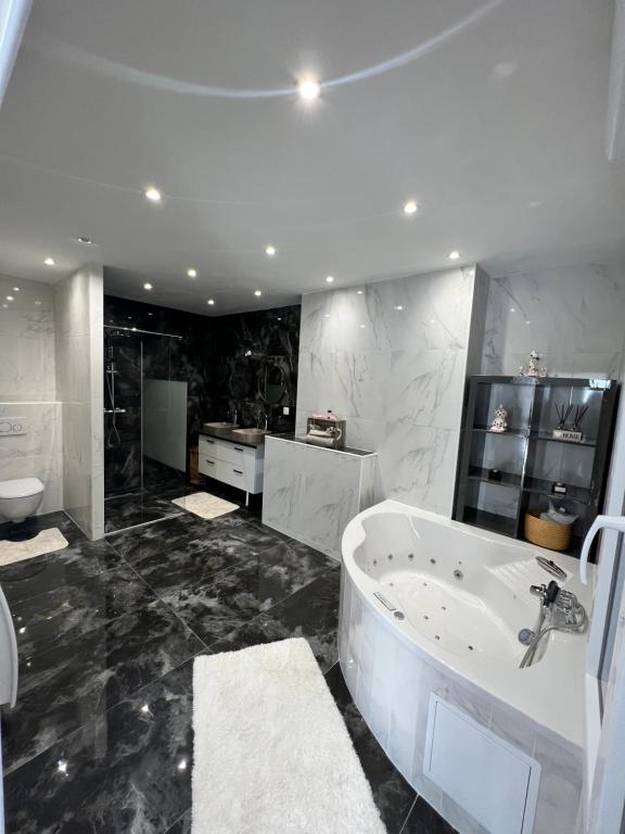 a large bathroom with a tub and a sink at Magnifique appartement in Faverolles-sur-Cher