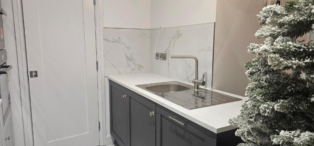 bagno con lavandino e albero di Natale di Abi's World - 23 Kilmartin Grove Green, Hollystown, Dublin 15 a Dublino