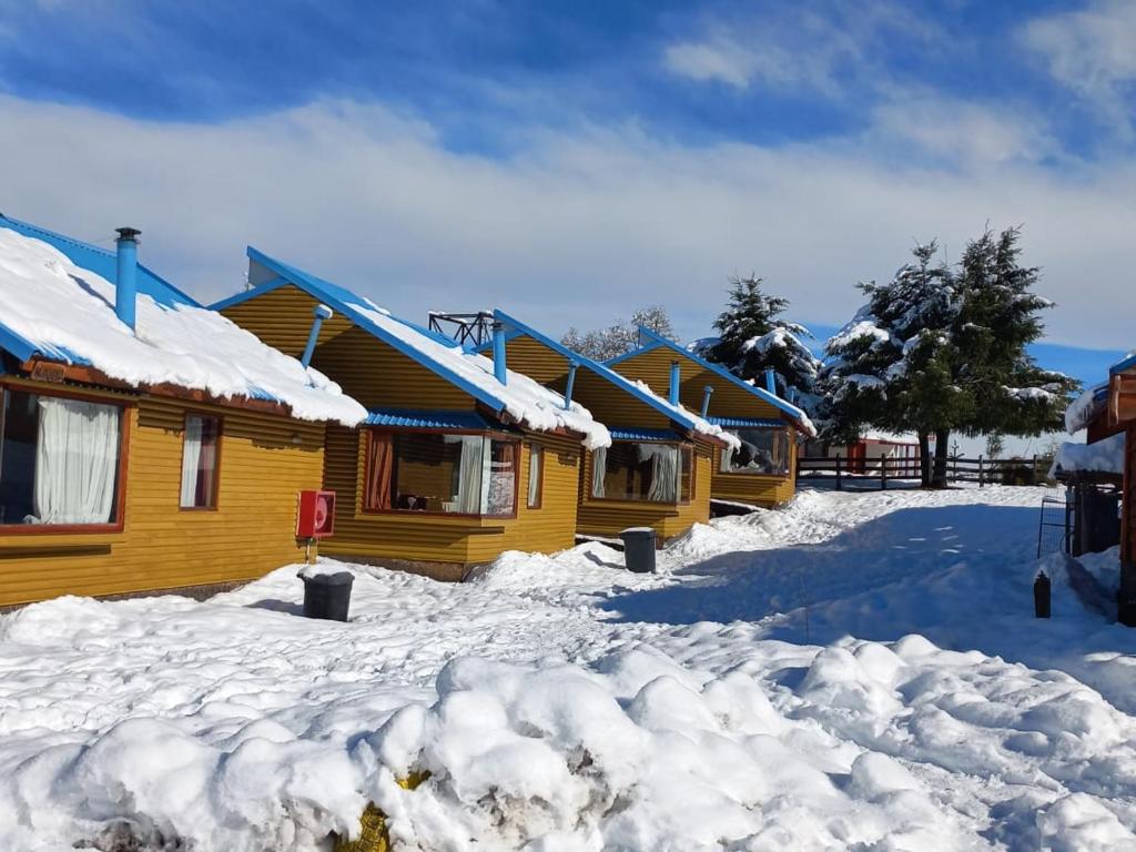 库拉考廷Centro turístico malalcahuello ltda的雪覆盖的一群房子