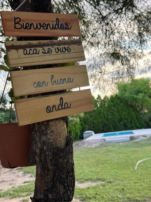 拉班达Finca Inti Huayra的公园里树上的木头标志