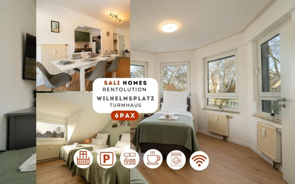 Postel nebo postele na pokoji v ubytování Sali Homes - Turmhaus am Wilhelmsplatz