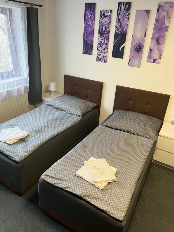 Postel nebo postele na pokoji v ubytování Pension Hájek