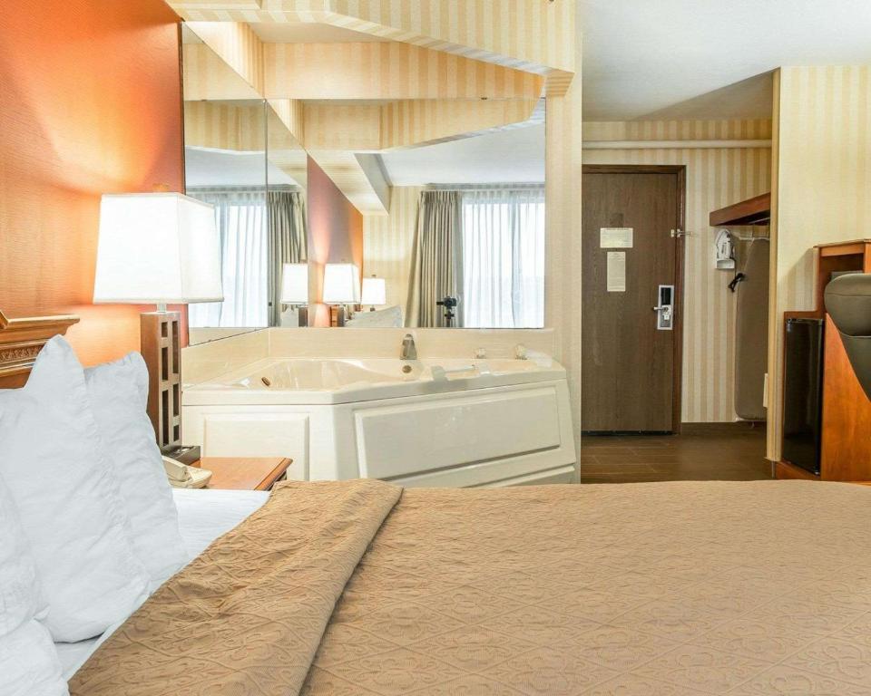 a hotel room with a bed and a bath tub at Quality Inn Gaylord in Gaylord