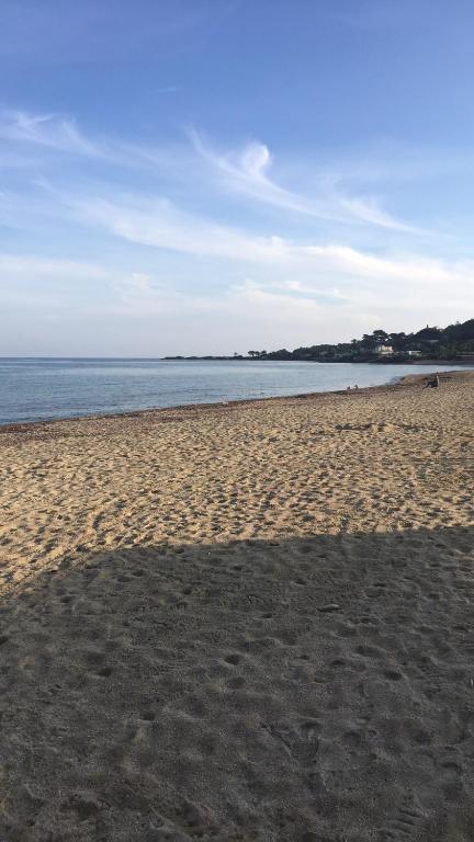 une plage de sable avec l'océan en arrière-plan dans l'établissement Nartelle 26, à Sainte-Maxime