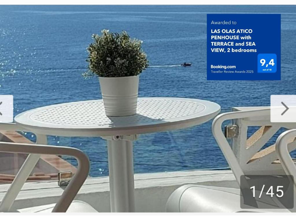 a table with a potted plant sitting on top of it at LAS OLAS ATICO PENHOUSE with TERRACE and SEA VIEW, 2 bedrooms in La Caleta