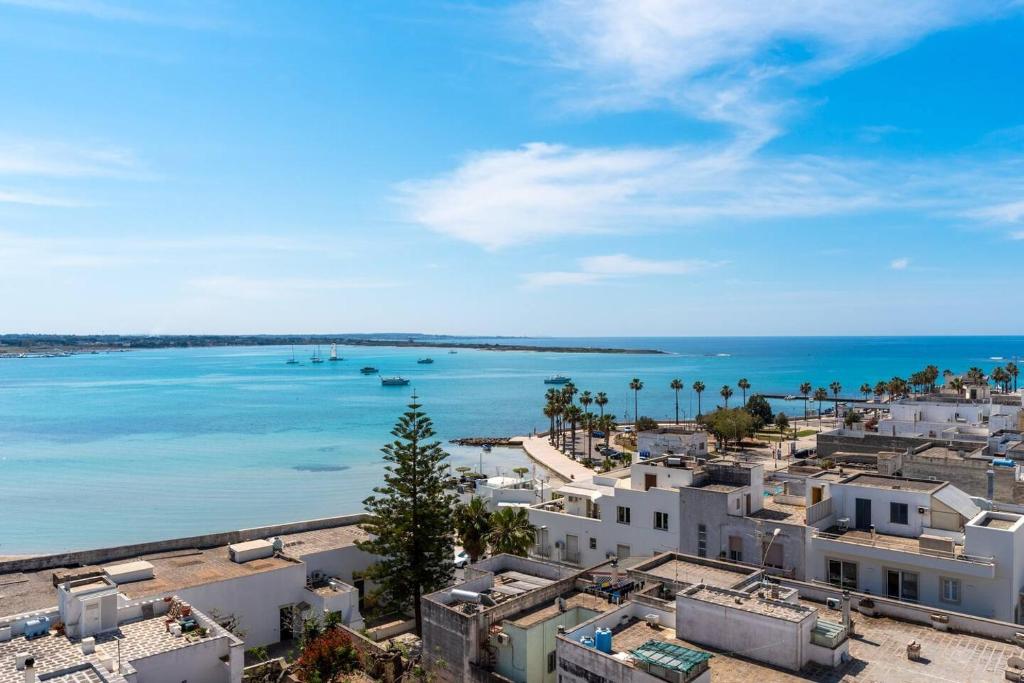 an aerial view of a city and the ocean at Vista mare Charme Apartament in Porto Cesareo
