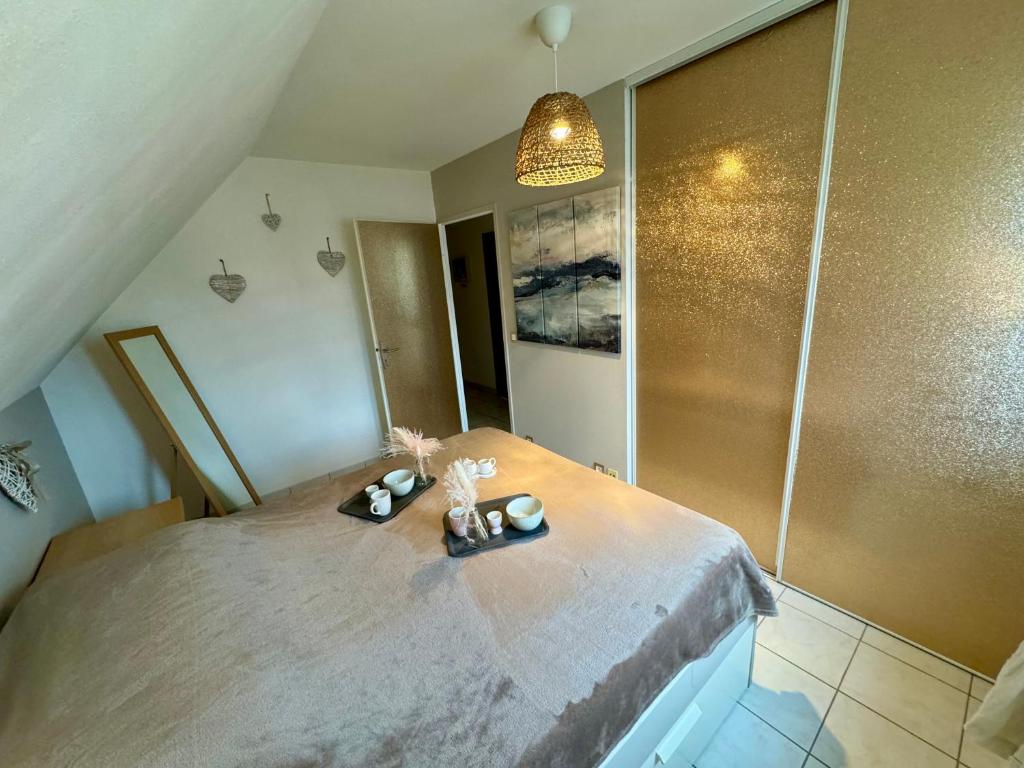 a bedroom with a large bed in a room at Le paillette T2 400 m de la plage Berck in Berck-sur-Mer
