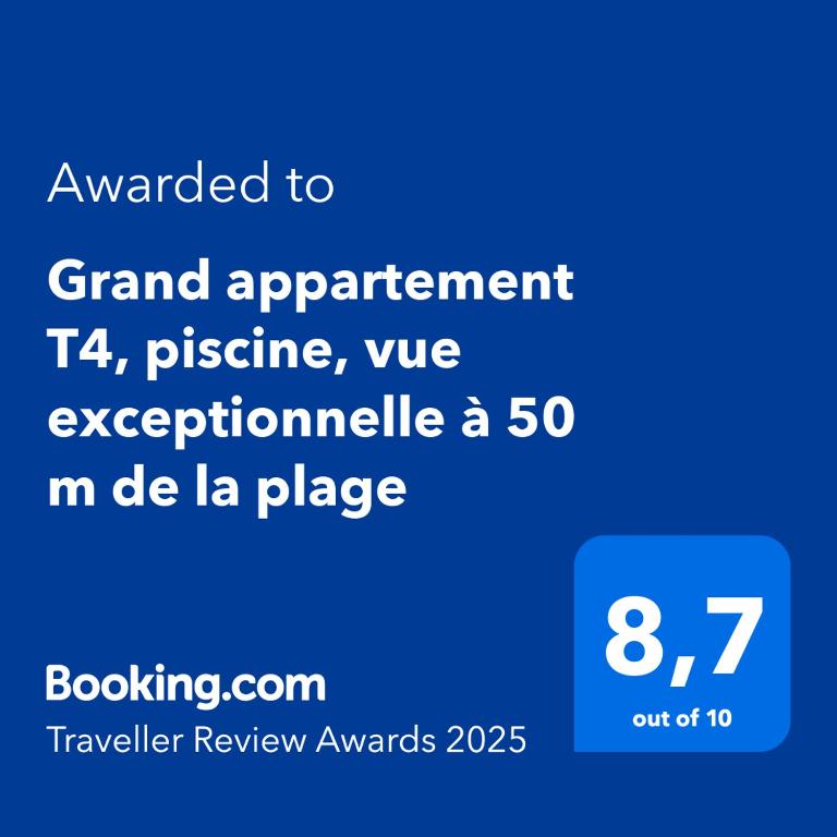 Capture d'écran d'un écran téléphonique avec le texte attribué à un grand accord dans l'établissement Grand appartement T4, piscine, vue exceptionnelle à 50 m de la plage, à Propriano