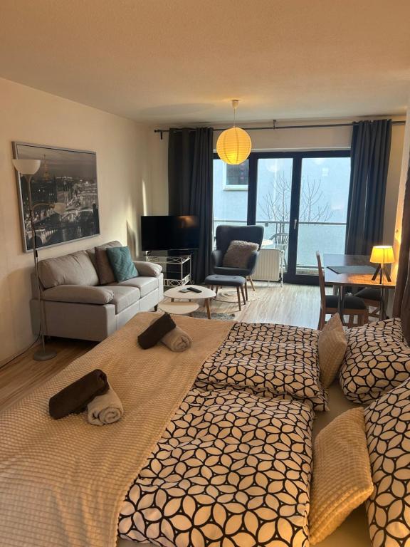 Χώρος καθιστικού στο Apartment am Hochseilgarten