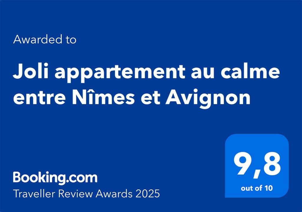 Certyfikat, podpis lub inny dokument wystawiony w obiekcie Joli appartement au calme entre Nîmes et Avignon