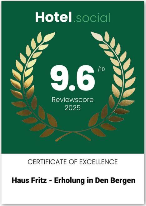 Certifikát, hodnocení, plakát nebo jiný dokument vystavený v ubytování Haus Fritz - Erholung in den Bergen